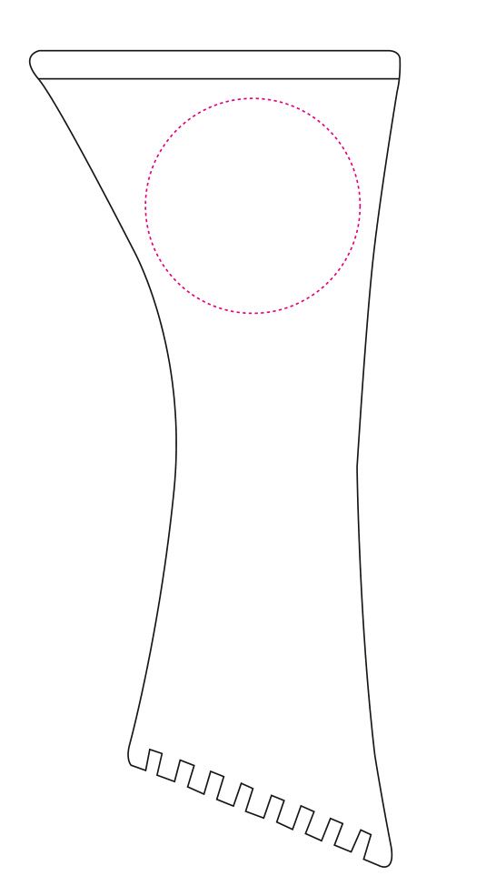 Standskizze: Druckposition „Obere Fläche, bei Kratzkante (max. Ø 50 mm)“ – Eiskratzer Ergonomic – ergonomische Form mit Kratzzähnen