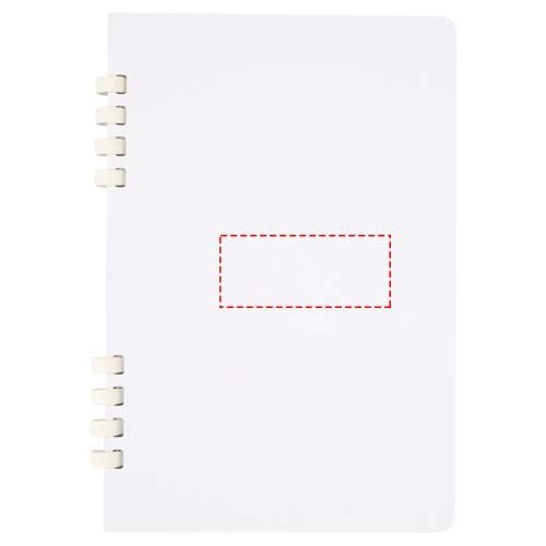 Standskizze: Druckverfahren Tampondruck auf Position „Vorderseite“ – Fil A5 Hardcover Spiralnotizbuch aus recyceltem Papier