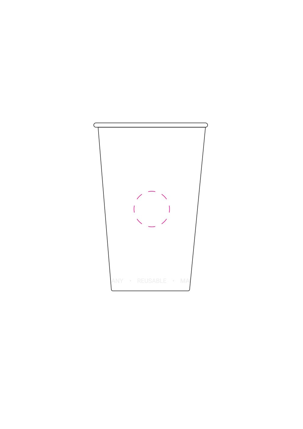 Standskizze: Druckposition „mittig (max. Ø 25 mm)“ – Kaffeebecher ToGo 0,3 l – Mehrwegbecher aus Kunststoff, spülmaschinenfest