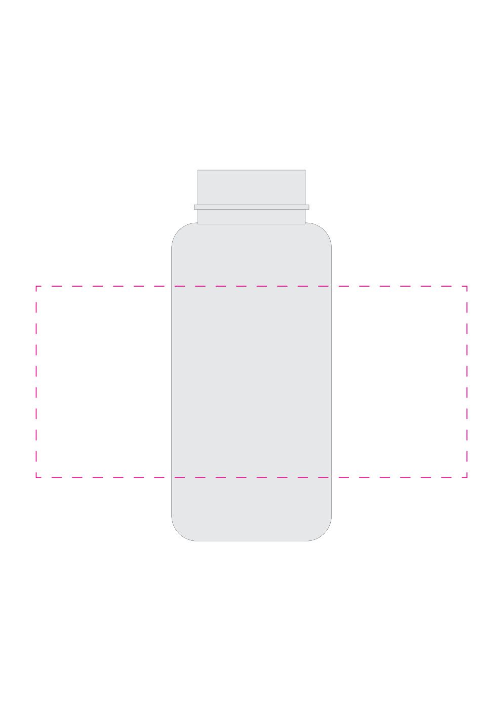 Standskizze: Druckposition „rundum (max. 180×100 mm)“ – Trinkflasche Pure 400 ml – Tritan mit Edelstahl-Deckel und Schlaufe