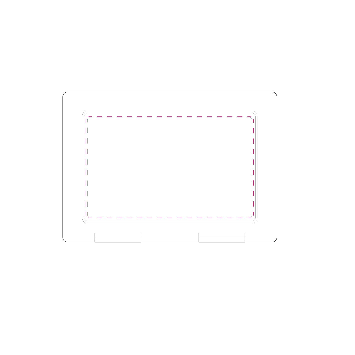 Standskizze: Druckposition „mittig (max. 142×86 mm)“ – Brotzeitbox Dinner-Box 180 × 130 mm – Kunststoffdose mit Klickverschluss