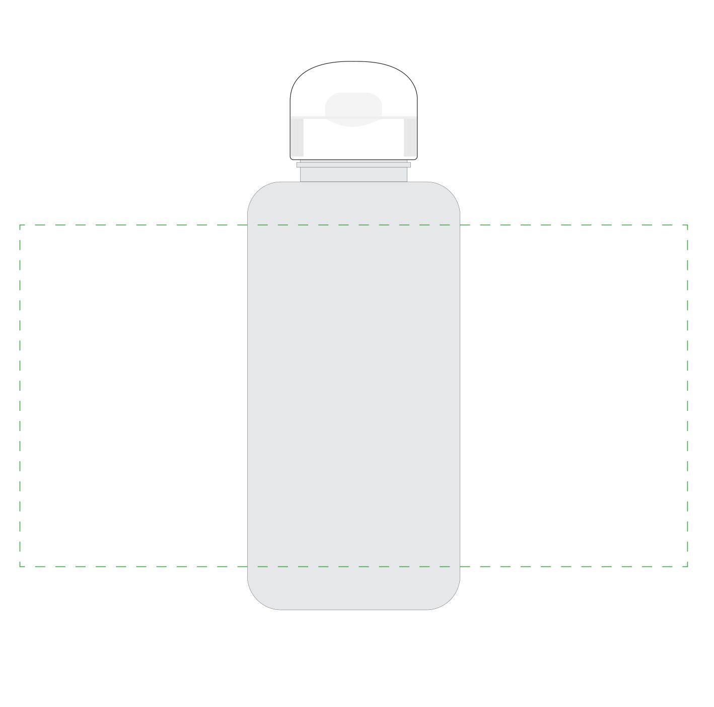 Standskizze: Druckposition „rundum (max. 281×144 mm)“ – Trinkflasche Sports 1,0 l – Tritan-Kunststoff mit Schraubverschluss