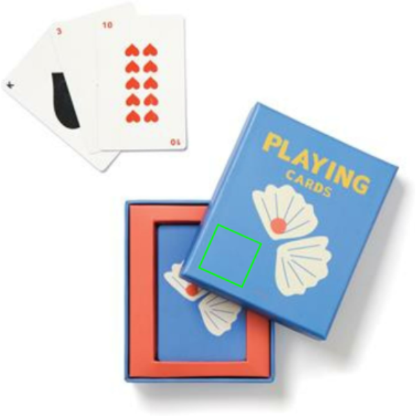 Standskizze: Druckverfahren Tampondruck auf Position „Box (max. 30 x 30 mm)“ – VINGA Spielkarten-Set in Aufbewahrungsbox mit Logodruck