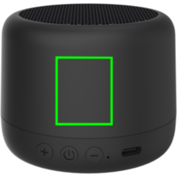 Standskizze: Druckverfahren Tampondruck auf Position „Artikel Rückseite (max. 25 x 30 mm)“ – XD Xclusive Peblo 3W Bluetooth-Lautsprecher aus recyceltem ABS mit austauschbarem Akku, mit Logo bedruckbar