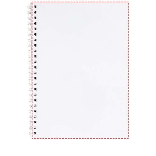 Standskizze: Druckverfahren Druck auf Papier auf Position „Rückseite der Blätter (Hochformat, Rücken rechts) (max. 210 x 297 mm)“ – Desk-Mate® A4 Notizbuch mit Spiralbindung