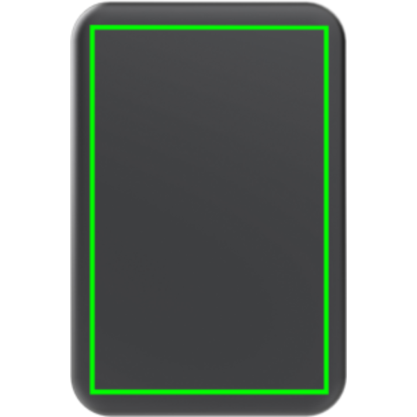Standskizze: Druckverfahren Digitalprint auf Position „Artikel Rückseite“ – XD Xclusive Quantum RCS Powerbank 10.000mAh – magnetisch, 25W Wireless, bedruckbar