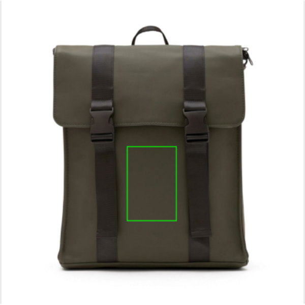 Standskizze: Druckverfahren Siebdruck Transfer auf Position „Artikel Vorderseite“ – VINGA Baltimore Rucksack mit 17-Zoll-Laptopfach zum Bedrucken