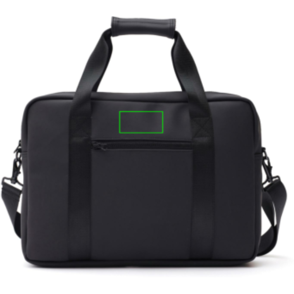 Standskizze: Druckverfahren PU-Etikett Baltimore schwarz auf Position „Artikel Vorderseite oben“ – VINGA Baltimore Laptoptasche 17 Zoll – bedruckbar