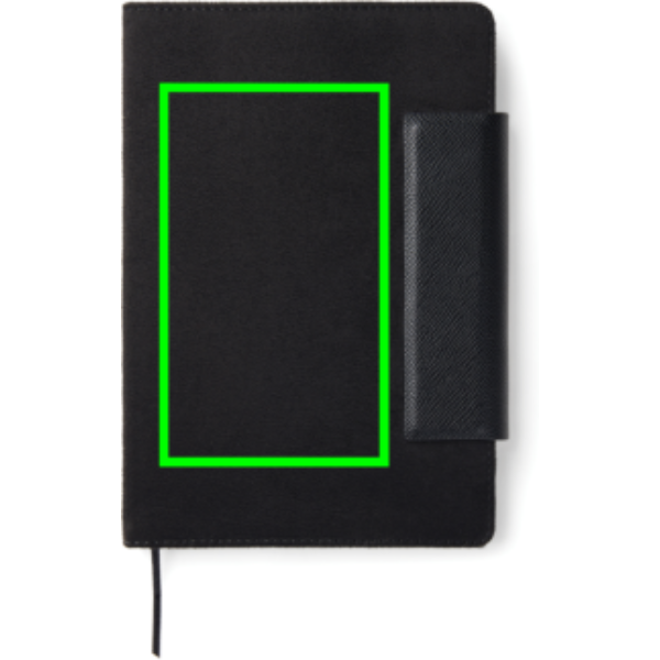 Standskizze: Druckverfahren Digital Transfer auf Position „Artikel Vorderseite (max. 90 x 150 mm)“ – VINGA Marlow A5-Notizbuch GRS recycelt mit Magnetverschluss
