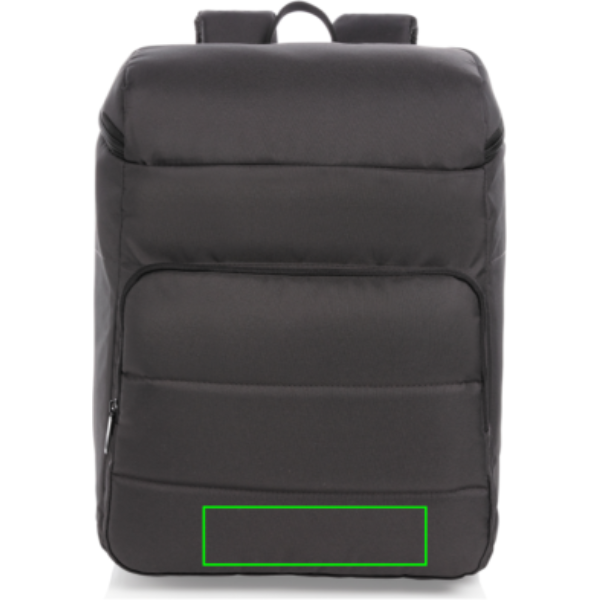 Standskizze: Druckverfahren Siebdruck Transfer auf Position „Artikel Vorderseite unten (max. 150 x 40 mm)“ – Impact AWARE RPET Kühl-Rucksack — 6 Flaschen / 24 Dosen, PVC-frei