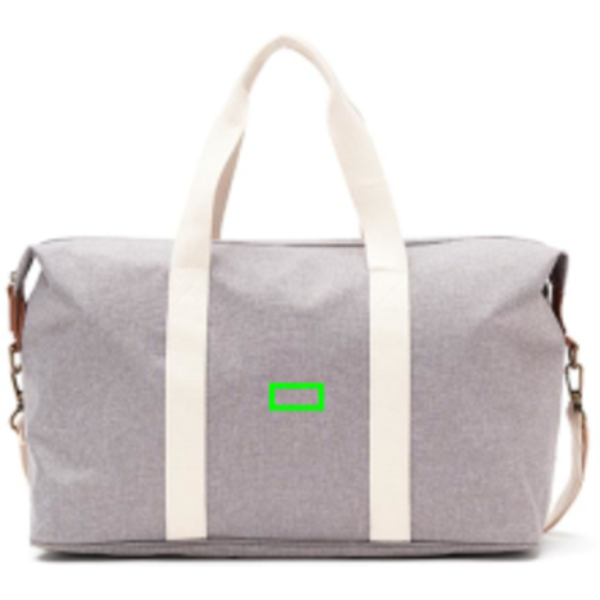 Standskizze: Druckverfahren PU-Etikett Sortino auf Position „Artikel Rückseite“ – VINGA Sortino Wochenendtasche aus PET mit PU-Details, bestickbar