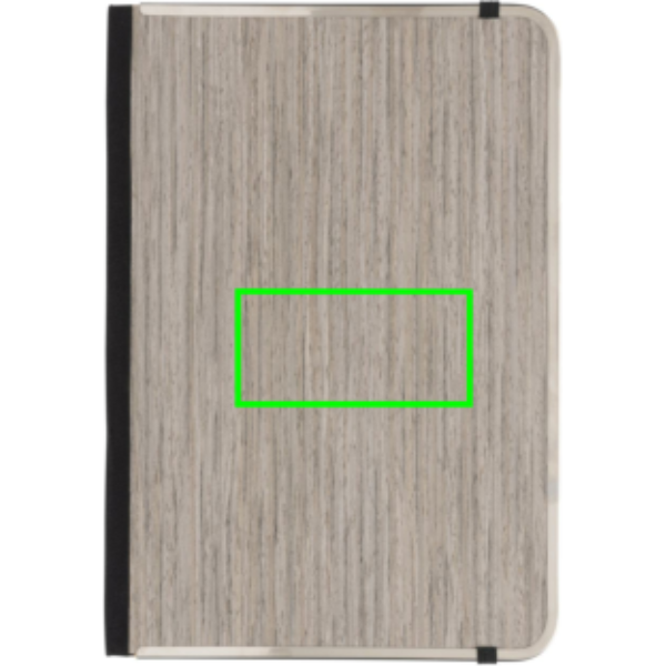 Standskizze: Druckverfahren Tampondruck auf Position „Artikel Rückseite Mitte“ – XD Collection Treeline A5 Notizbuch mit Holzeinband – mit Logo bedruckbar