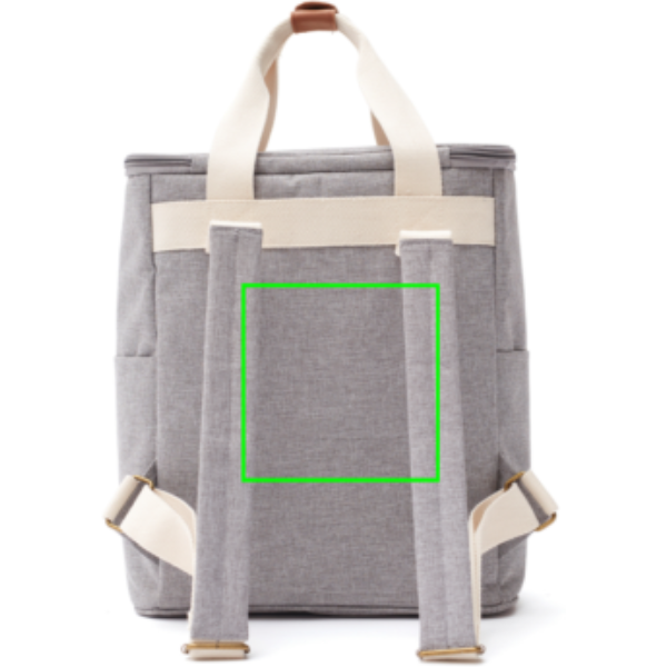 Standskizze: Druckverfahren Siebdruck Transfer auf Position „Artikel Rückseite (max. 150 x 150 mm)“ – VINGA Sortino Wanderkühlrucksack aus PET mit Logodruck