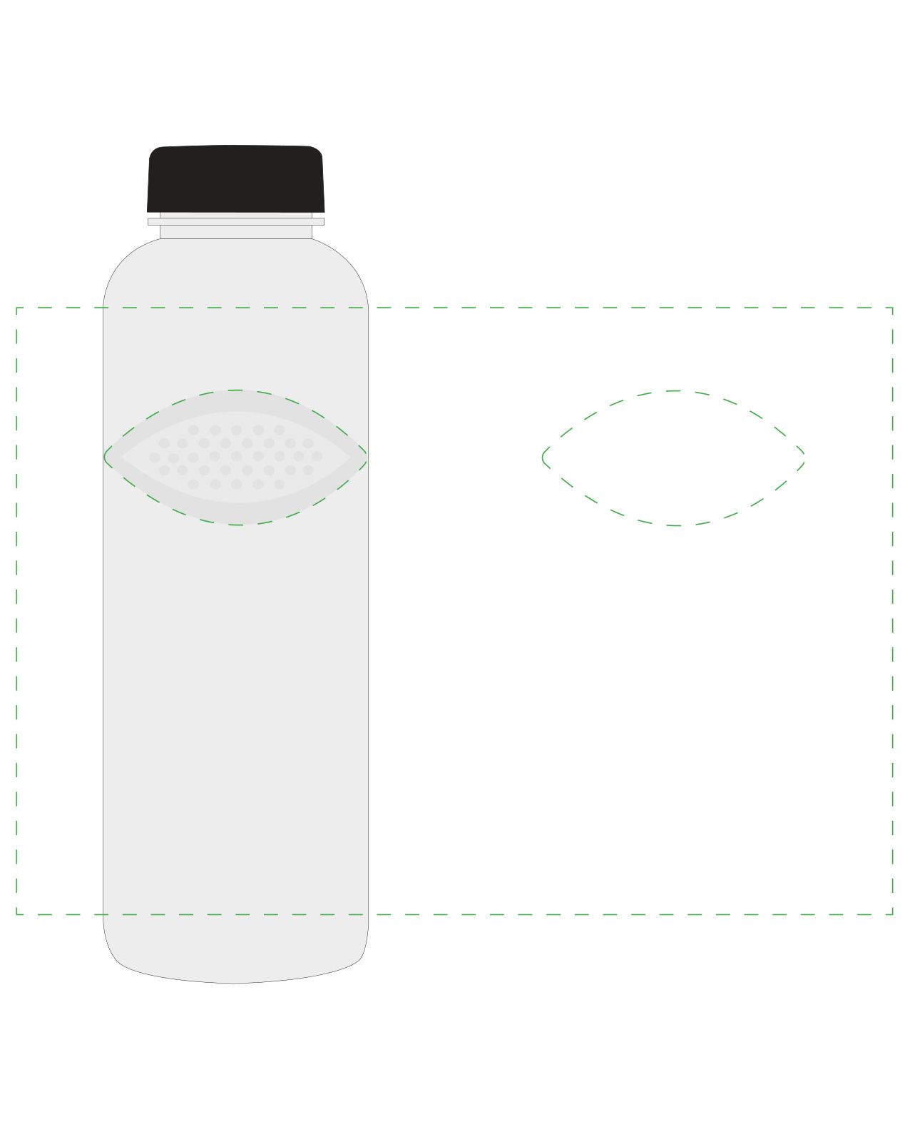 Standskizze: Druckposition „rundum, Griffmulde ausgepart (max. 260×180 mm)“ – Trinkflasche Carve Refresh 1,0 l – Tritan mit Griffmulden