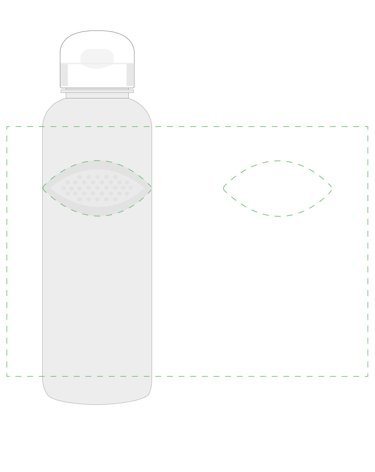 Standskizze: Druckposition „rundum, Griffmulde ausgespart (max. 260×180 mm)“ – Trinkflasche Carve Sports 1,0 l – Tritan mit Griffmulden