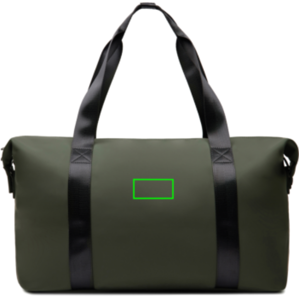Standskizze: Druckverfahren PU-Etikett Baltimore grün auf Position „Artikel Rückseite“ – VINGA Baltimore RCS 24h Wochenendtasche mit Logo bedrucken