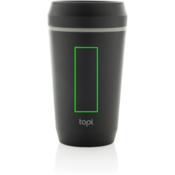 Standskizze: Druckverfahren Tampondruck auf Position „Artikel Vorderseite (max. 25 x 70 mm)“ – Topl 360°-Becher 354 ml aus recyceltem PP, bedruckbar