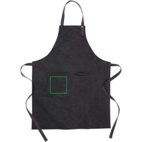Standskizze: Druckverfahren Digital Transfer auf Position „Tasche“ – VINGA Tome Schürze aus GRS-recyceltem Canvas mit Logo bestickbar
