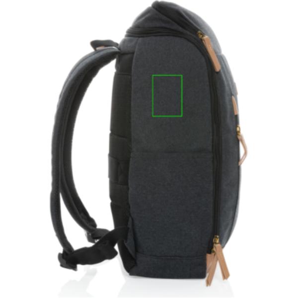 Standskizze: Druckverfahren Siebdruck Transfer auf Position „Artikel linke Seite oben (max. 50 x 70 mm)“ – Impact AWARE™ 16 oz. Laptop-Rucksack 15 Zoll aus recyceltem Canvas, bedruckbar