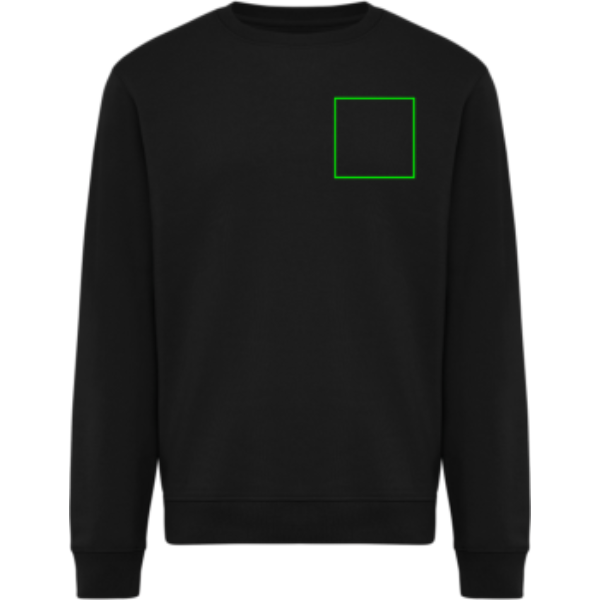 Standskizze: Druckverfahren Siebdruck Textil auf Position „linke Brustseite“ – IQONIQ Torla Rundhals-Pullover aus Baumwolle, 340 g/m², bedruck- und bestickbar