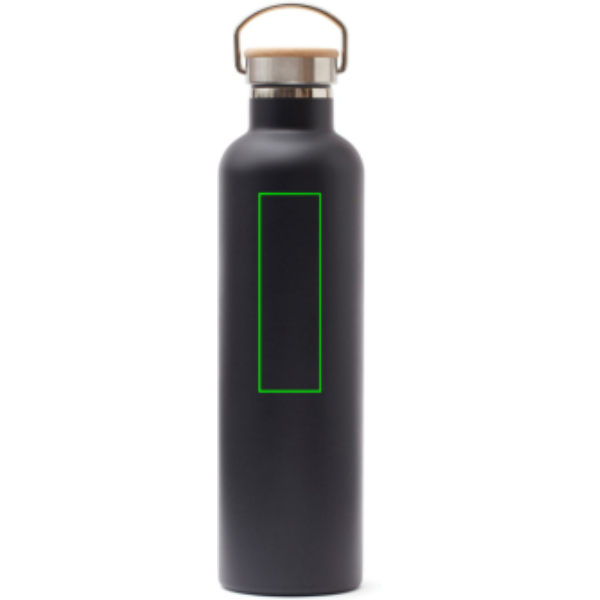 Standskizze: Druckverfahren Lasergravur auf Position „Artikel Vorderseite oben“ – VINGA Miles Thermosflasche 1000 ml Edelstahl, vakuumisoliert, schwarz