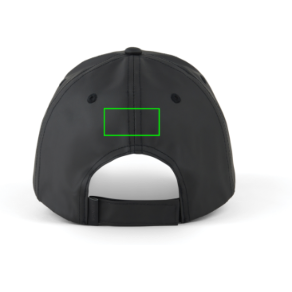 Standskizze: Druckverfahren Bestickung auf Position „Artikel Rückseite (max. 50 x 25 mm)“ – VINGA Baltimore AWARE™ 6-Panel-Cap aus recyceltem PET