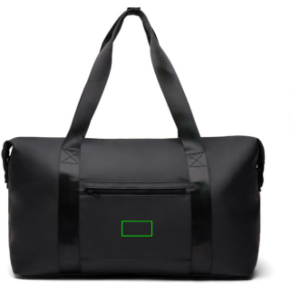 Standskizze: Druckverfahren PU-Etikett Baltimore schwarz auf Position „Artikel Vorderseite unten“ – VINGA Baltimore RCS 24h Wochenendtasche mit Logo bedrucken