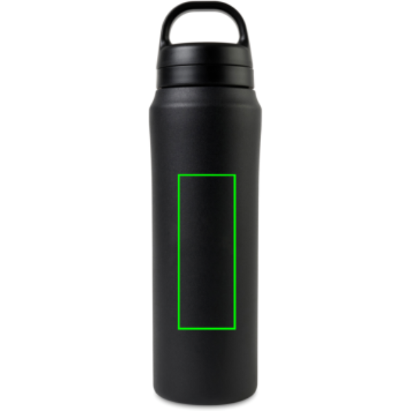Standskizze: Druckverfahren Tampondruck auf Position „Artikel Rückseite“ – Aviana Rowan RCS recycelte Wasserflasche 470 ml mit Logo-Veredelung