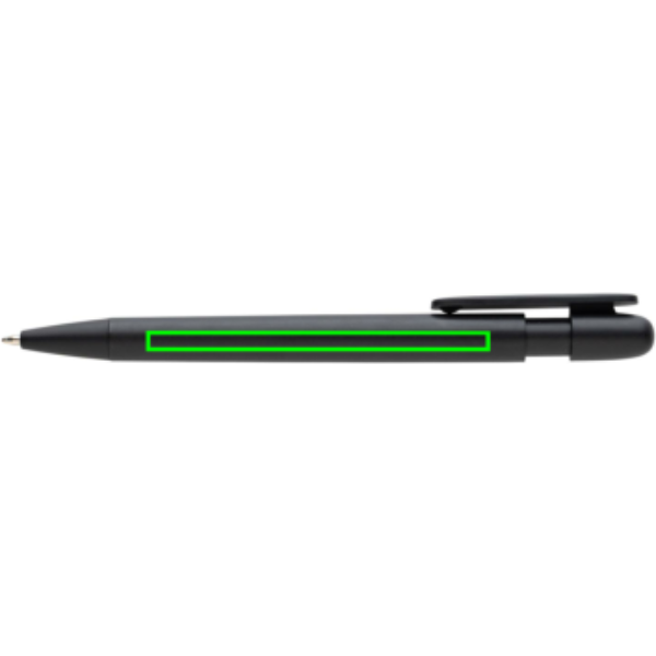 Standskizze: Druckverfahren Tampondruck auf Position „neben dem Clip (max. 80 x 5 mm)“ – Devin Kugelschreiber aus 86 % recyceltem ABS – GRS-zertifiziert, bedruckbar