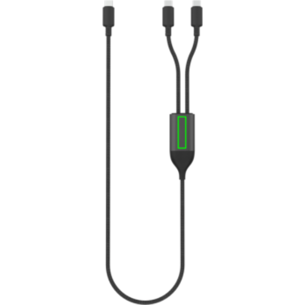 Standskizze: Druckverfahren Tampondruck auf Position „Artikel Vorderseite (max. 8 x 30 mm)“ – XD Xclusive Terra 100W-Ladekabel mit zwei USB-C-Ausgängen, bedruckbar mit Logo