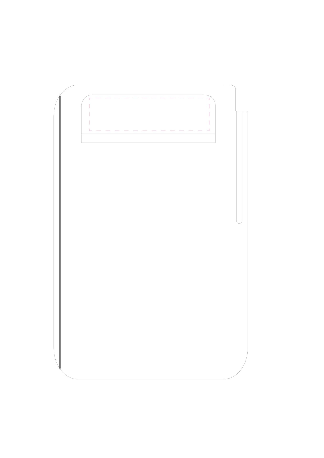 Standskizze: Druckposition „Klemme (max. 110×30 mm)“ – Schreibboard DIN A5 – Klemmbrett mit Anlegeleiste und Skalierung