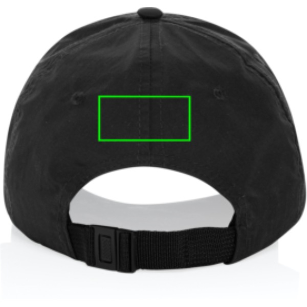 Standskizze: Druckverfahren Bestickung auf Position „Artikel Rückseite (max. 50 x 25 mm)“ – XD Xclusive KENTO URBAN 5-Panel-Cap, Nylon mit 27 % Recyclinganteil, bestickbar