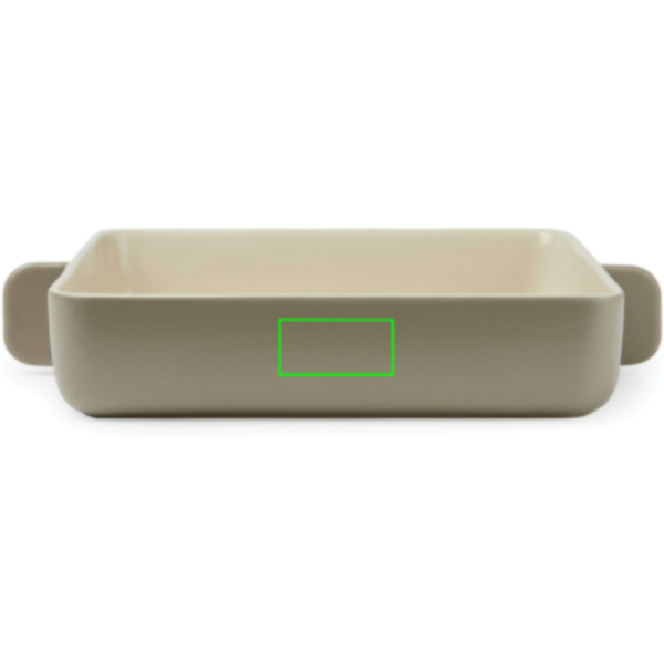 Standskizze: Druckverfahren Tampondruck auf Position „Artikel Vorderseite (max. 50 x 25 mm)“ – VINGA Monte Auflaufform Steingut rechteckig 33×26 cm, bedruckbar