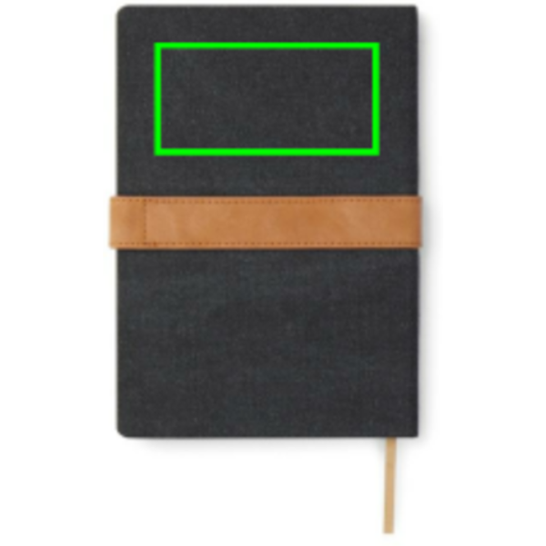 Standskizze: Druckverfahren Siebdruck Transfer auf Position „Artikel Rückseite oben (max. 100 x 50 mm)“ – VINGA Bosler A5-Notizbuch aus RCS-recyceltem Papier, mit Logo veredelbar