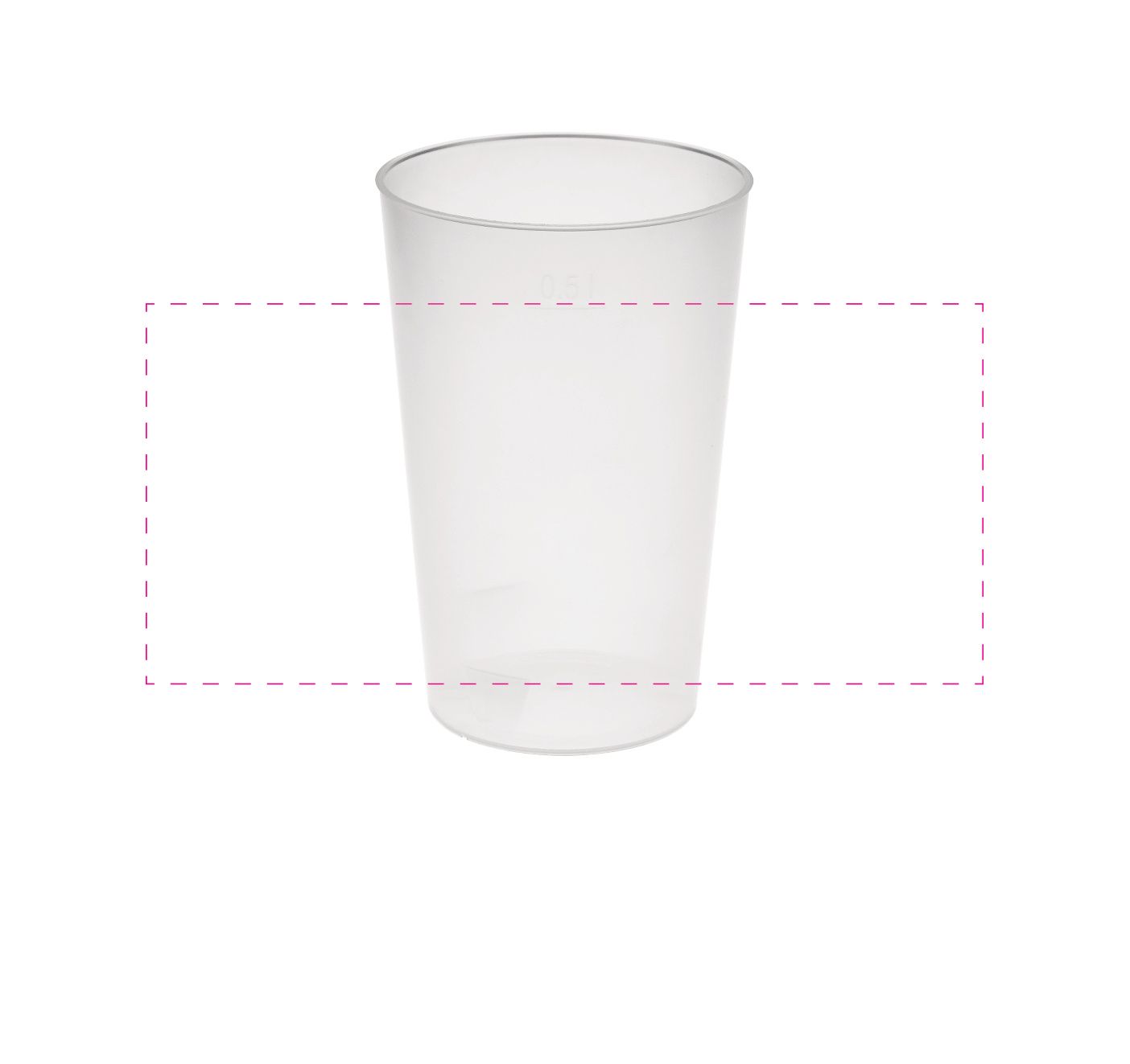 Standskizze: Druckposition „rundum (max. 220×100 mm)“ – Trinkbecher Vital 500 ml – Mehrwegbecher mit Deckel und Strohhalm