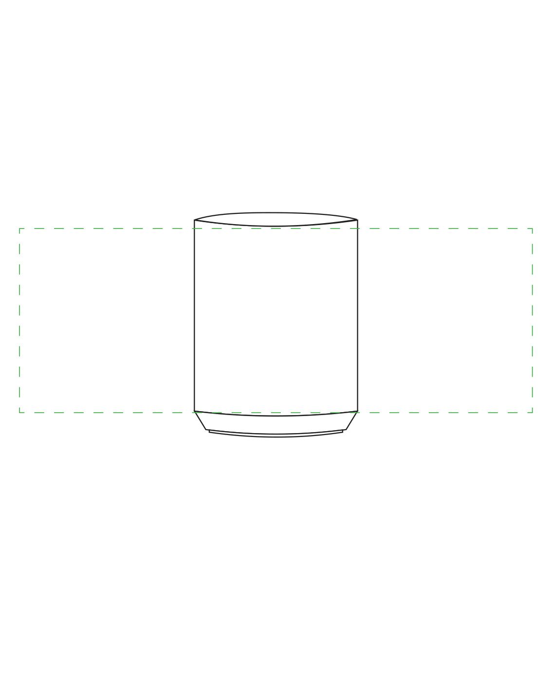 Standskizze: Druckposition „rundum (max. 223×80 mm)“ – Zahnputzbecher Clean 0,2 l – Kunststoffbecher mit großer Werbefläche