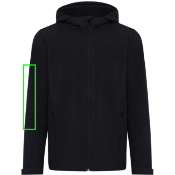 Standskizze: Druckverfahren Siebdruck Transfer auf Position „Ärmel rechts“ – IQONIQ Makalu Herren-Softshelljacke aus 91 % recyceltem Polyester mit Logo