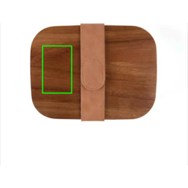 Standskizze: Druckverfahren CO2 Gravur auf Position „Artikeloberseite links“ – VINGA Ciro Lunchbox aus 39 % RCS-recyceltem Edelstahl mit FSC-Akazienholz-Deckel