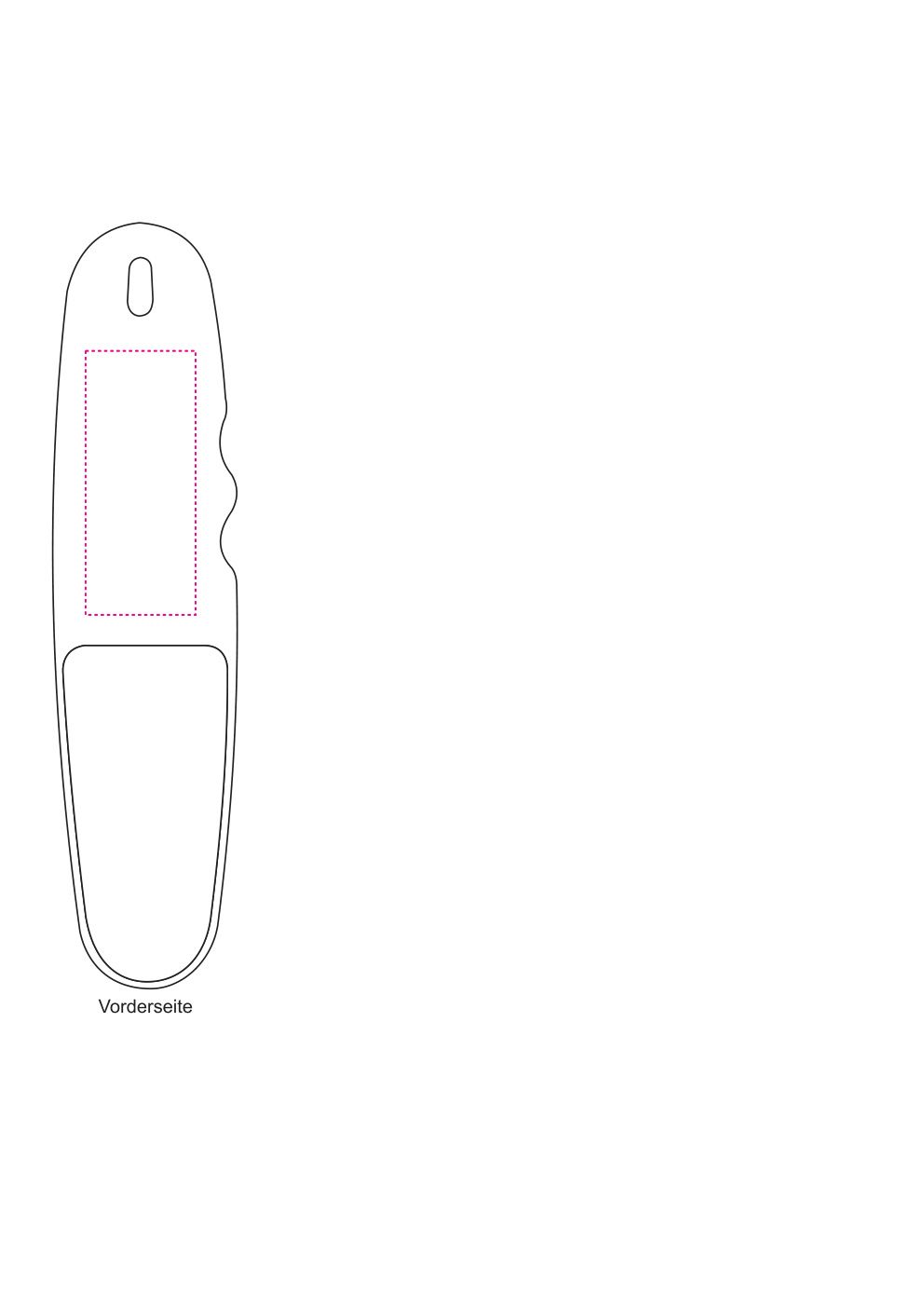 Standskizze: Druckposition „oben auf Griff, Griffmulde rechts (max. 25×60 mm)“ – Schuhlöffel Grip – Kunststoff 174 mm mit Aufhänge-Öse
