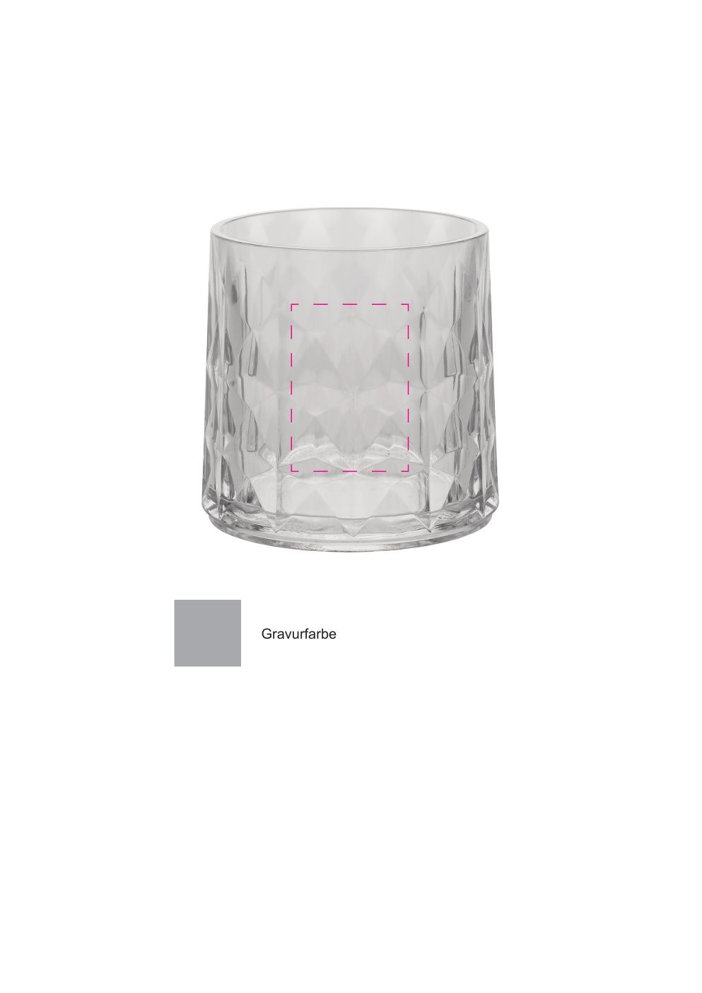 Standskizze: Druckposition „mittig (max. 20×65 mm)“ – Tritanglas Triveo Tumbler 400 ml – bruchsicher, Made in Germany