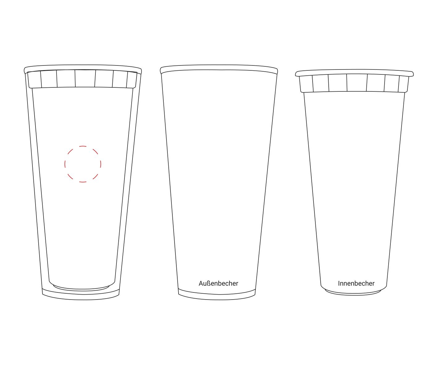 Standskizze: Druckposition „auf Innenbecher (max. Ø 25 mm)“ – Isolierbecher Mocha 350 ml – doppelwandig mit Aufkleber-Einleger