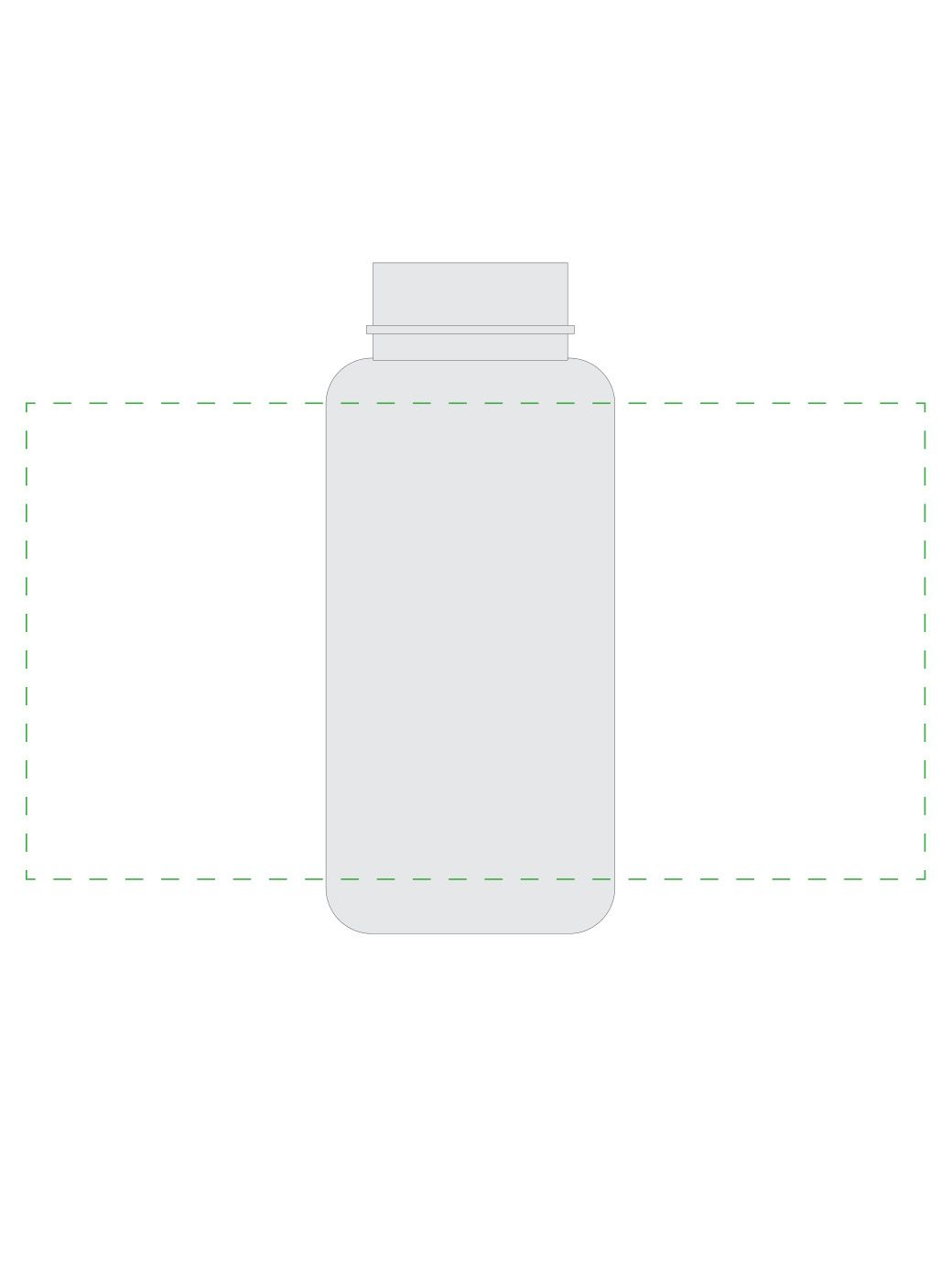 Standskizze: Druckposition „rundum (max. 207×110 mm)“ – Trinkflasche Junior 400 ml – Tritan, BPA-frei, mit Logo bedruckbar
