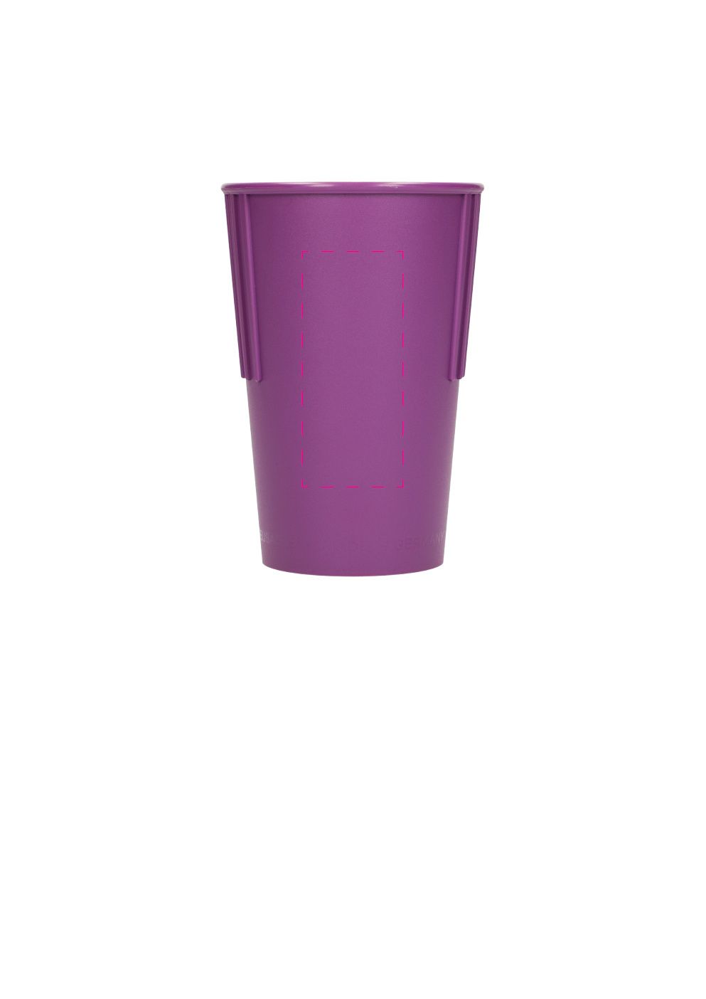 Standskizze: Druckposition „mittig zwischen Riffel (max. 30×70 mm)“ – Riffel-Kaffeebecher ToGo 300 ml – Kunststoff mit Trinkdeckel