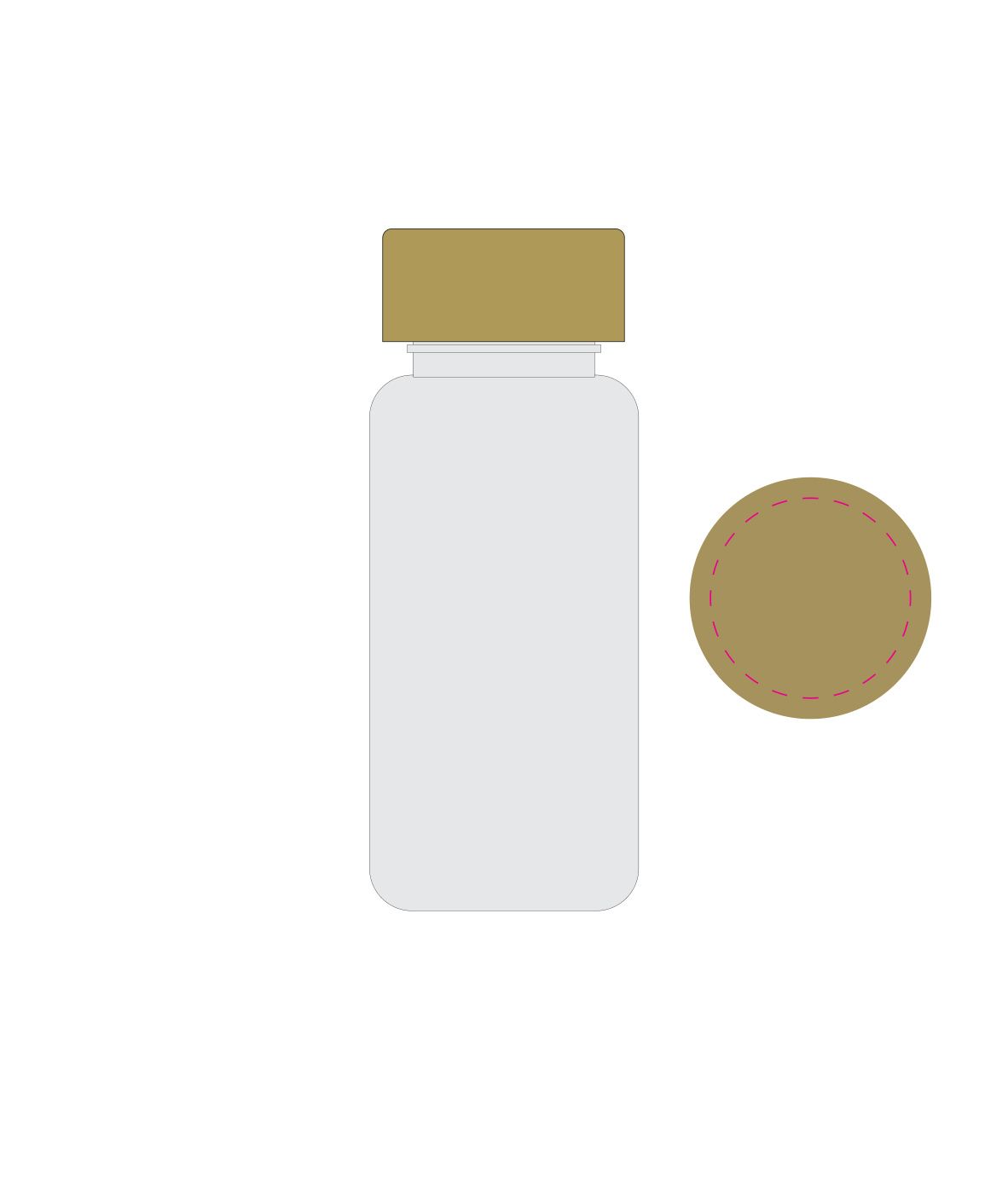 Standskizze: Druckposition „mittig auf Deckel (max. Ø 50 mm)“ – Trinkflasche Natural 400 ml – Tritan mit Bambusdeckel und Silikonstrap