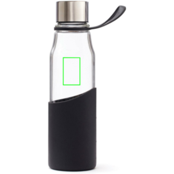 Standskizze: Druckverfahren Tampondruck auf Position „Artikel Vorderseite oben (max. 25 x 40 mm)“ – VINGA Lean Glasflasche mit Silikonhülle, Borosilikat, bedruckbar