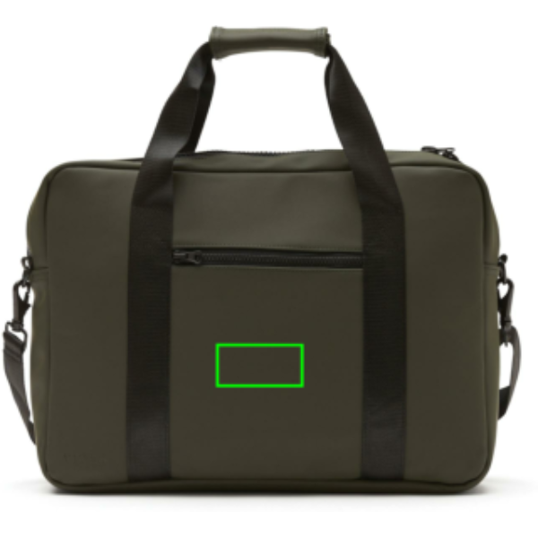 Standskizze: Druckverfahren PU-Etikett Baltimore grün auf Position „Artikel Vorderseite“ – VINGA Baltimore Laptoptasche 17 Zoll – bedruckbar
