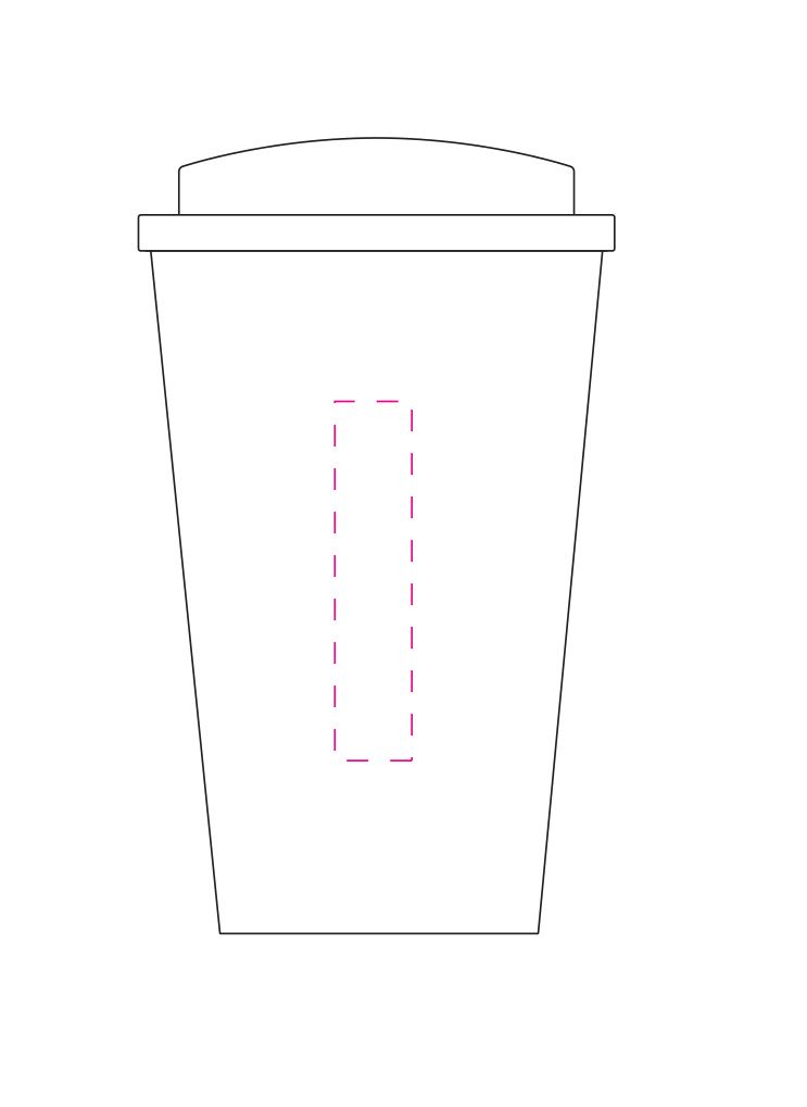 Standskizze: Druckposition „seitlich von unten nach oben (max. 15×70 mm)“ – Kaffeebecher Premium Deluxe 350 ml – doppelwandig mit 2K-Verschluss