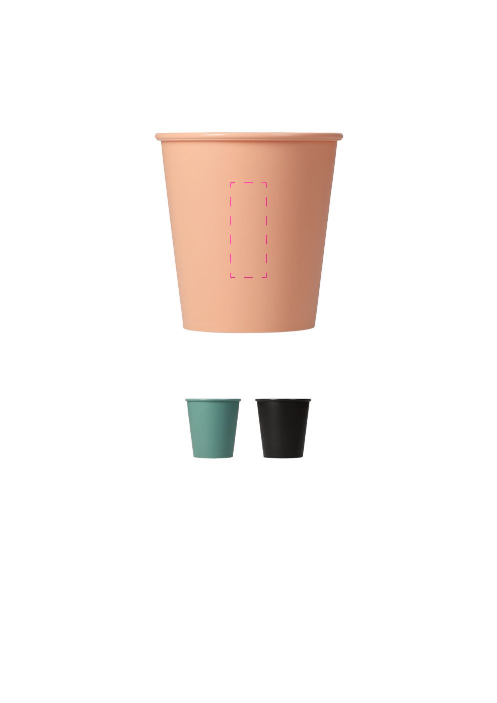 Standskizze: Druckposition „hochkant (max. 15×40 mm)“ – Becher ToGo 200 ml – Mehrwegbecher aus Kunststoff, Made in Germany