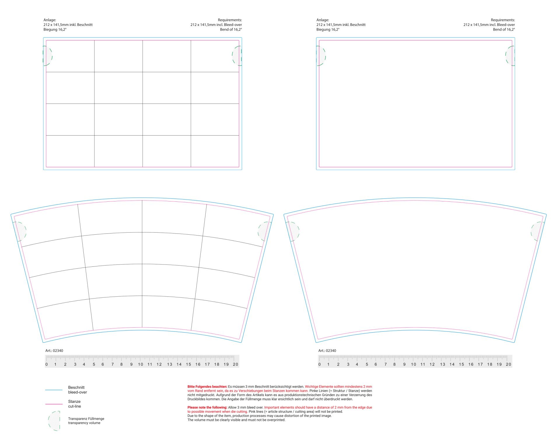 Standskizze: Druckposition „mittig (max. 280×155 mm)“ – Trinkbecher Vital 500 ml – Mehrwegbecher mit Deckel und Strohhalm