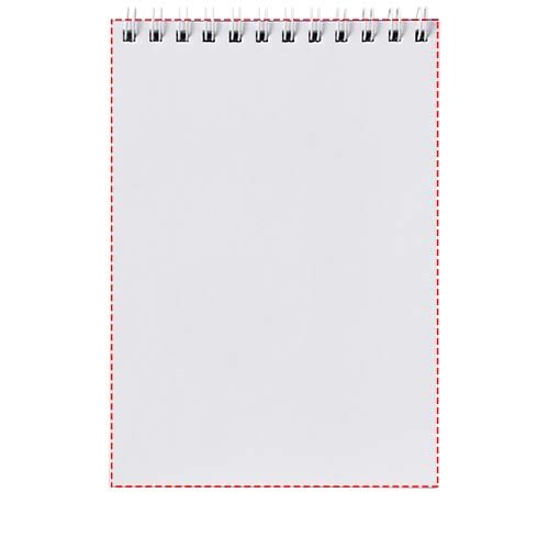 Standskizze: Druckverfahren Offsetdruck vollfarbig auf Position „Innenseite Vorderumschlag (Querformat, Rücken oben) (max. 297 x 210 mm)“ – Desk-Mate® A4 Notizbuch mit Kunststoff Cover und Spiralbindung